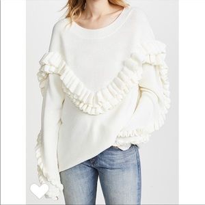 FRAME Ruffle Yoke Cozy Oversized Slouchy Fit White Wool Blend Sweater Size S